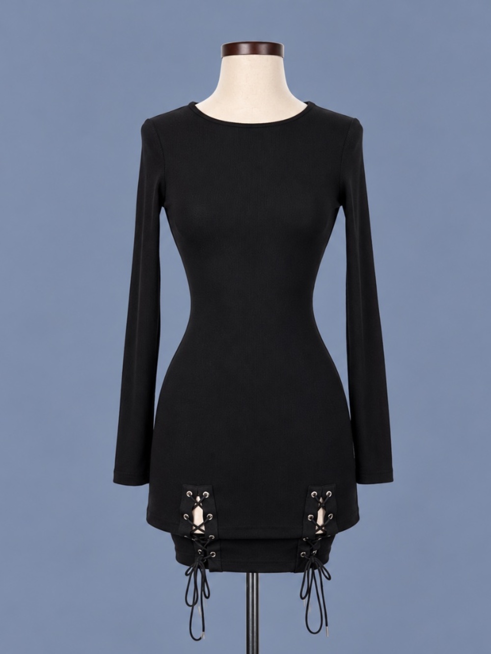ASOS Black Lace-Up Long Sleeve Mini Dress – Size 0 NWT